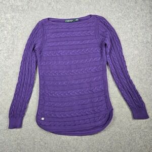 Lauren Ralph Lauren Sweater Womens XS Purple Cable Knit Boat Neck Preppy Classic